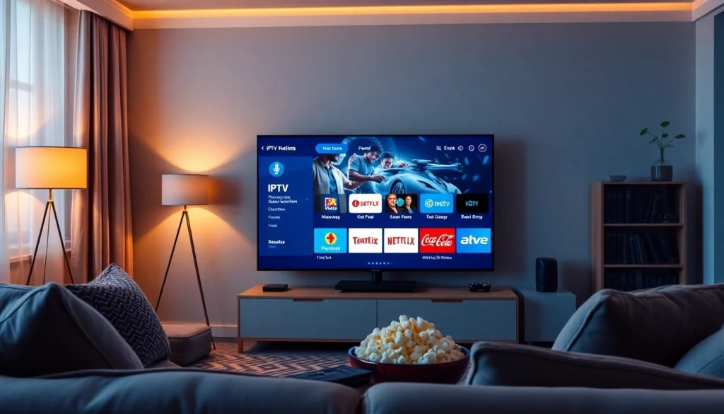 Explore diverse abonnement iptv options displayed on a modern smart TV in a cozy living room.