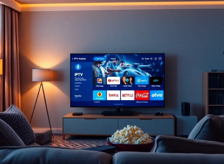 Explore diverse abonnement iptv options displayed on a modern smart TV in a cozy living room.