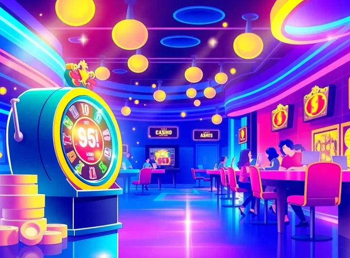 Experience thrilling slot gacor action with colorful machines and happy players in a modern casino.