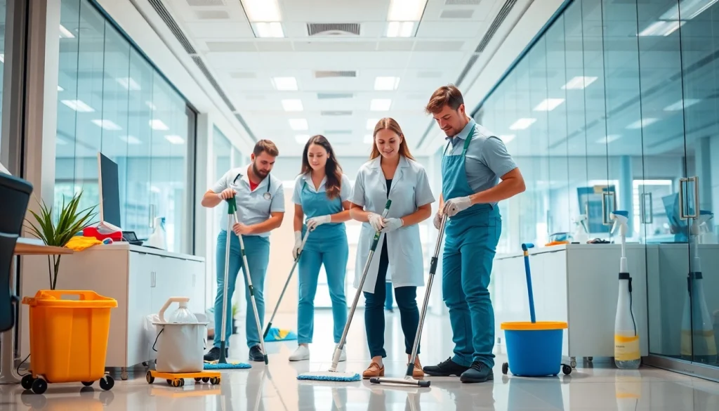 Jacksonville commercial cleaning team meticulously cleaning a modern office space.