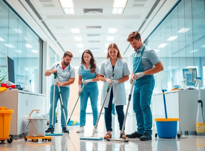 Jacksonville commercial cleaning team meticulously cleaning a modern office space.