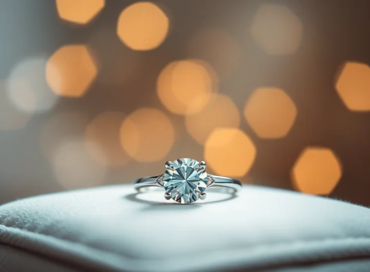 Showcase elegant 2 Carat Engagement Rings featuring a stunning diamond on a velvet cushion.