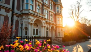 Explore the elegant Bloomsbury Residence, highlighting its stunning Victorian architecture and colorful flowers.