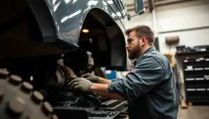 Providing the best truck repair service in Florida with expert mechanics working on a large truck in a garage.