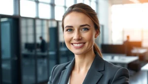 Professional corporate headshots of an executive showcasing confidence and professionalism in a modern office.