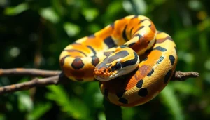 Capture the beauty of a panda pied ball python for sale showcasing its unique coloration and patterns perched on a branch.