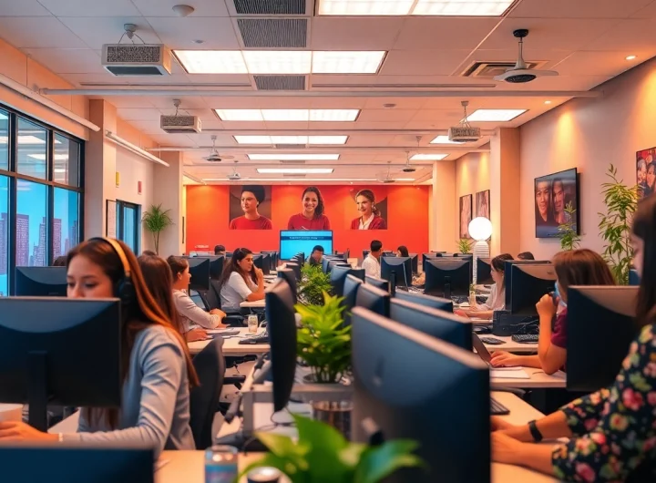 Dynamic workspace of call centers in Tijuana Mexico with professional agents assisting customers.