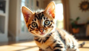 Adorable Bengal kitten showcasing its playful nature as a Registered Bengal Breeder offers quality pets.