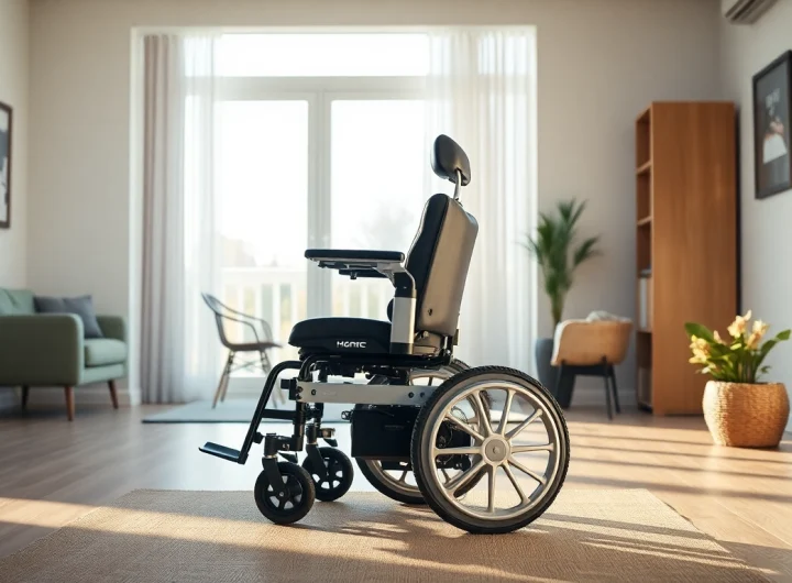 Power wheelchair designed for comfort and style in a modern living space.