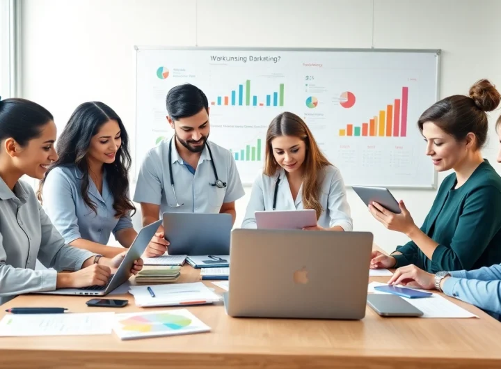 Die Optimierung von marketing für pflegedienste in einem modernen Büro mit einem kreativen Team.