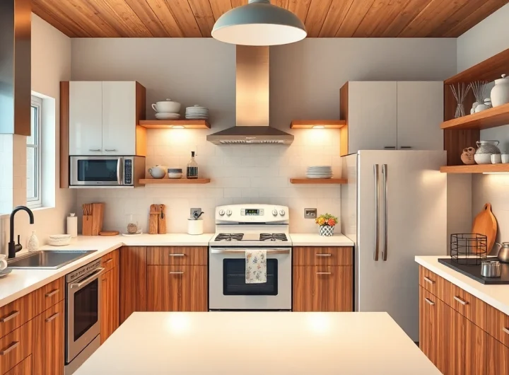 Showcase of affordable kitchen appliances including a sleek refrigerator and oven, designed for functional kitchens.