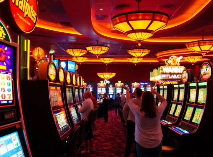 Claim exciting free spins rewards at a lively slot machine celebration scene.