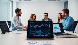 Enhance your competitive intelligence services with a collaborative team analyzing data in a modern office.