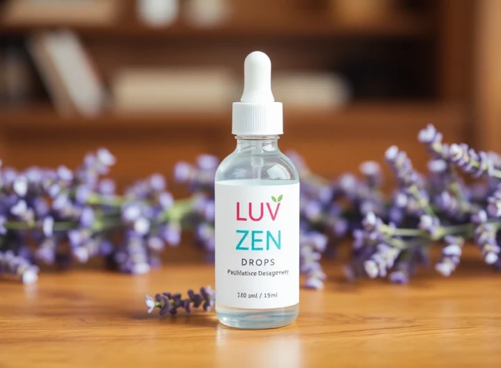 Relax and discover the benefits of Zen Drops reviews with calming imagery of LUV Zen Drops and natural ingredients.