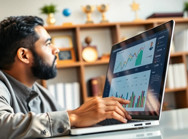 Marketer using tools to find competitor customers through data analysis in a professional setting.