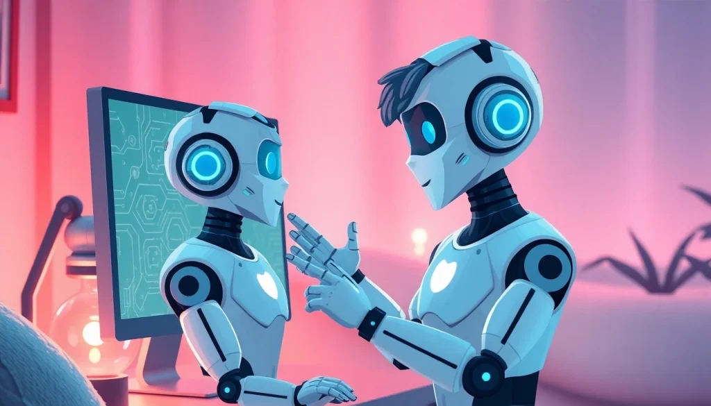 Engaging chat sex ai interaction with a friendly AI chatbot in a digital environment.