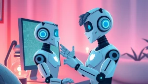 Engaging chat sex ai interaction with a friendly AI chatbot in a digital environment.