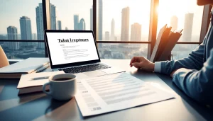 Reviewing trademark registration in Dubai documents on a professional workspace.