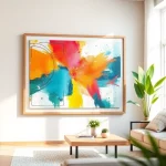 Showcasing a stylish 36x48 frame with vibrant artwork in a modern living room.