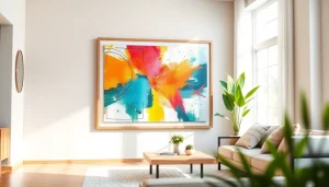 Showcasing a stylish 36x48 frame with vibrant artwork in a modern living room.