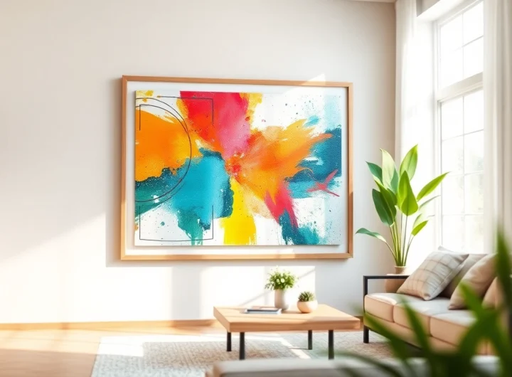 Showcasing a stylish 36x48 frame with vibrant artwork in a modern living room.