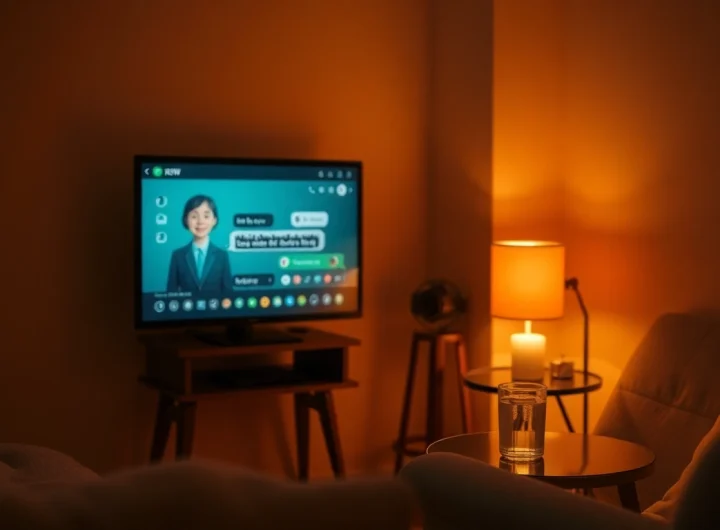 Engage with dirty ai in a cozy conversation setting featuring a friendly AI character.