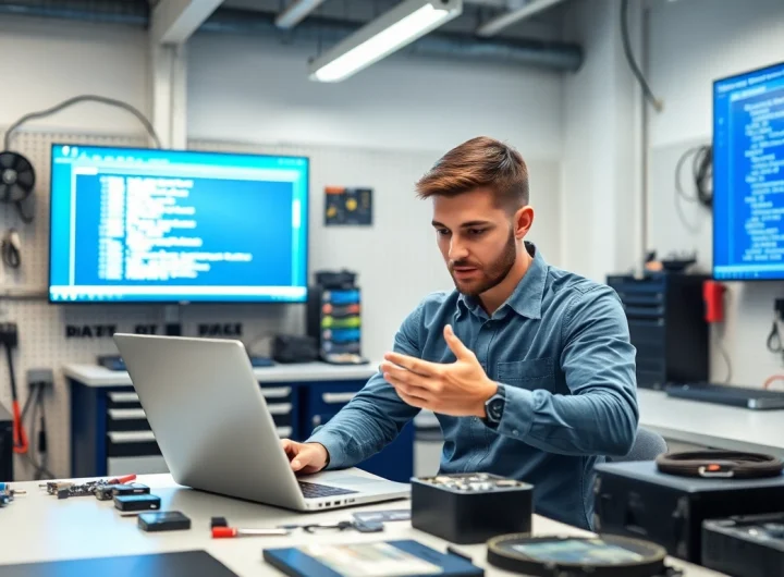 Assistenza nella riparazione computer torino in un moderno laboratorio tecnologico.