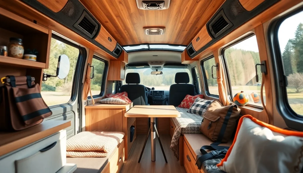 Discover a stylish perfect Van interior featuring custom designs and cozy lighting.