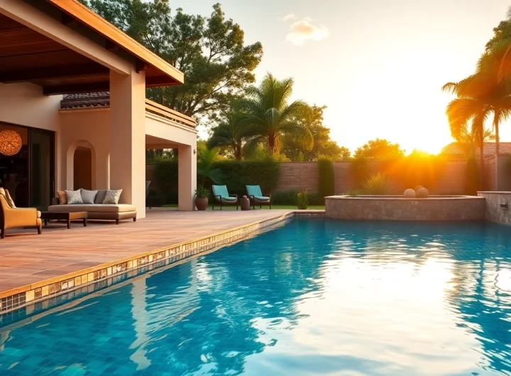 Stunning pool remodel with modern design and inviting outdoor lounge area.