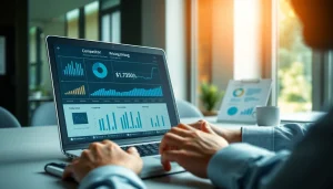 Conduct a Competitor pricing analysis with strategic insights presented on a laptop in an office.