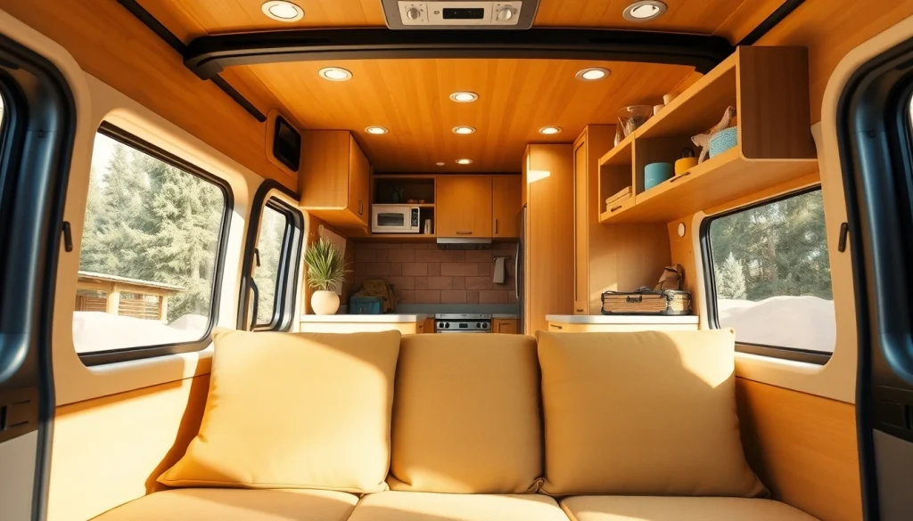 Upgrading camper vans with modern interiors featuring cozy seating and functional amenities