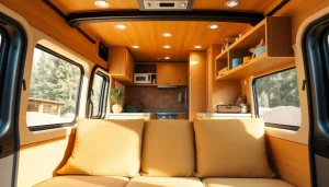 Upgrading camper vans with modern interiors featuring cozy seating and functional amenities