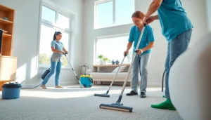 Bond cleaning Logan team efficiently cleaning a living room, ensuring a spotless and inviting space.