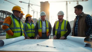 Illustration of nvq level 6 construction site management answers in a professional construction meeting setting.