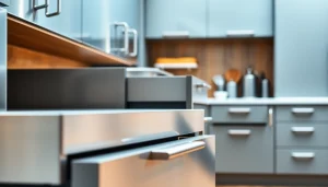 Showcasing a Metal Drawer System with sleek cabinetry in a modern kitchen setting.