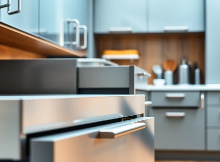 Showcasing a Metal Drawer System with sleek cabinetry in a modern kitchen setting.