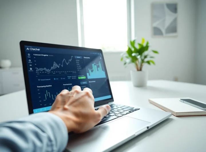 Analyze text with advanced ai checker tool displayed on a sleek laptop.