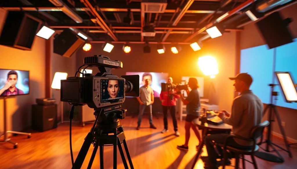 Creative 영상제작업체 team collaborating on a brand film project in a dynamic studio setting.