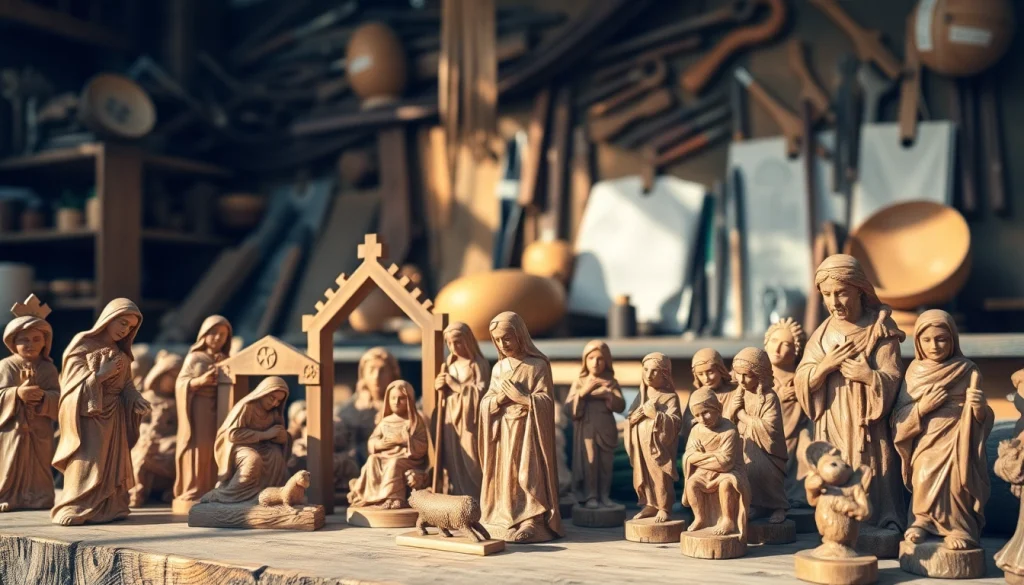 Showcasing beautiful olive wood carvings with intricate designs and traditional craftsmanship.