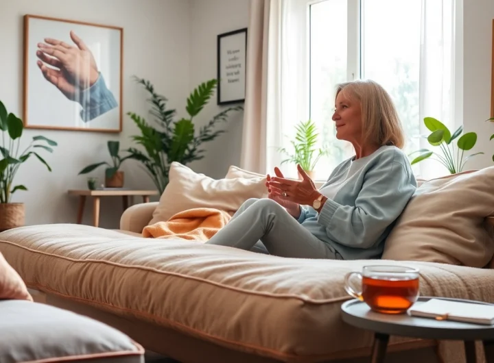 Therapist guiding a patient in a healing trauma conversation, surrounded by a serene environment.