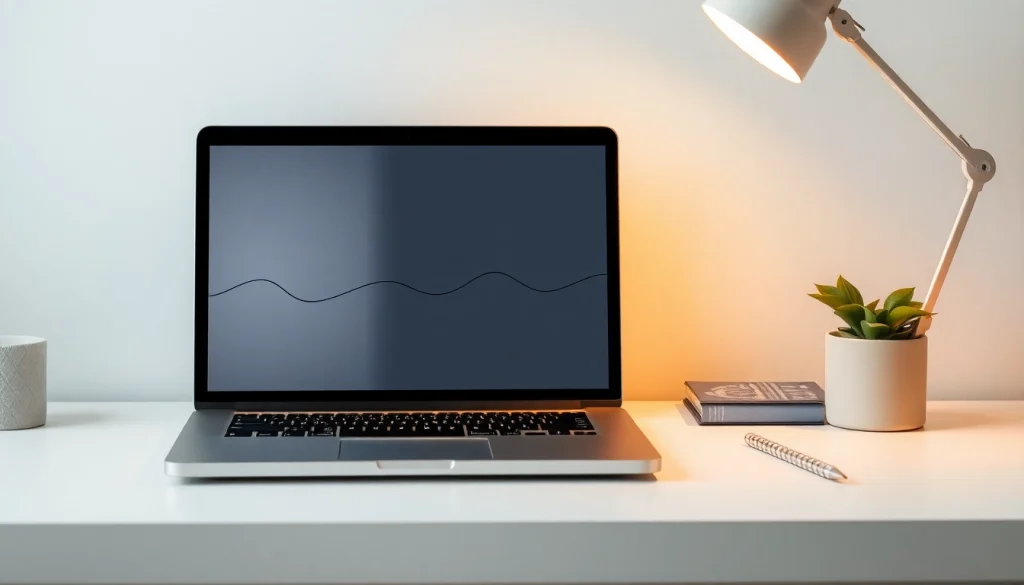 Download line电脑版下载 on a sleek laptop surrounded by artistic elements for an inspiring workspace.