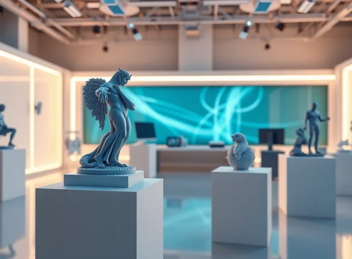 Showcasing 3D Model Visualizations of intricate designs in a modern virtual studio.