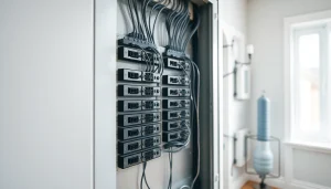 Install a modern Electrical Panel in a residential setting with visible wiring and connections.