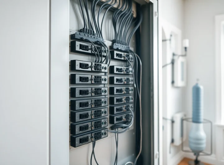 Install a modern Electrical Panel in a residential setting with visible wiring and connections.