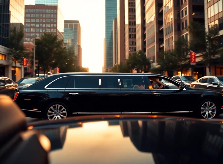 Offering premium car service Atlanta, an elegant chauffeur-driven limousine in the heart of the city.