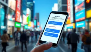 Receive SMS online with smsvpa on a smartphone with glowing interface in an urban setting.