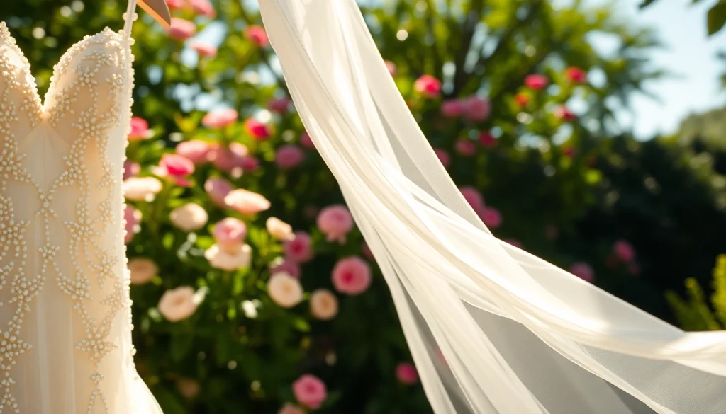 Beautifully adorned beaded wedding dresses shimmering in sunlight, highlighting intricate designs and elegance.