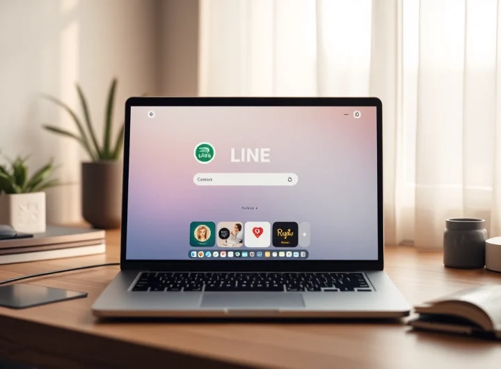 Download the LINE computer version: a laptop showcasing the LINE app's user interface.