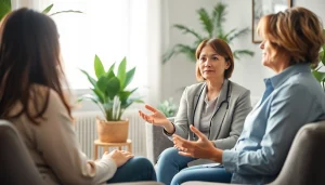 Therapist guides a session on healing trauma, creating a calming and supportive environment.