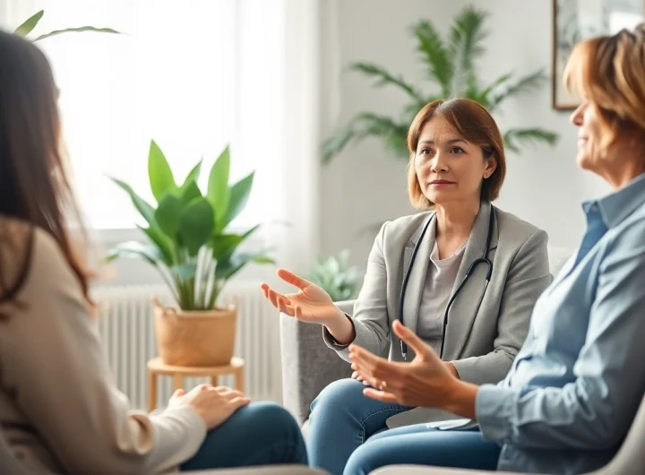Therapist guides a session on healing trauma, creating a calming and supportive environment.